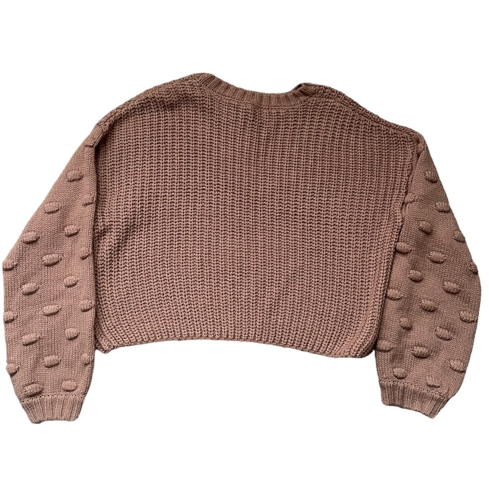 NWOT Moon & Madison Blush Brown Puff Bubble Sleeve Semi Cropped Sweater (size S) - Picture 5 of 7